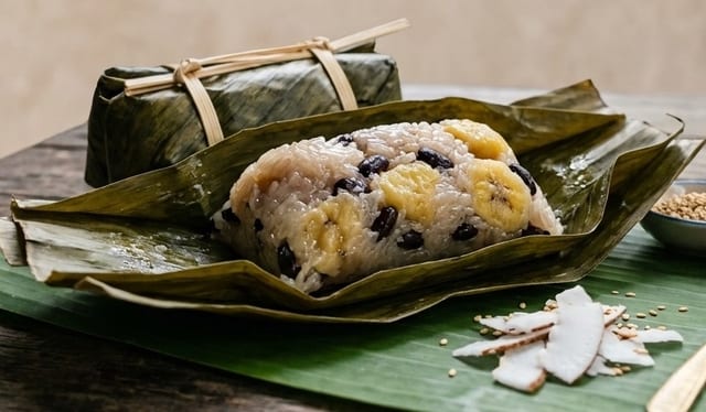 Sweet Sticky Rice with Bananas and Black Beans.